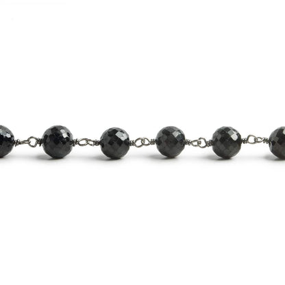 6.5mm Black Spinel faceted round Black Gold .925 Silver Chain by the foot 24 pieces