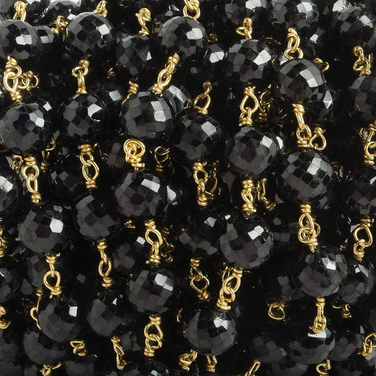 6.5mm Black Spinel faceted round Vermeil Chain by the foot 24 pieces
