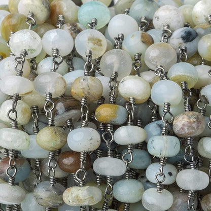 6.5mm Blue Peruvian Opal Plain Rondelle Black Gold plated Chain by the foot