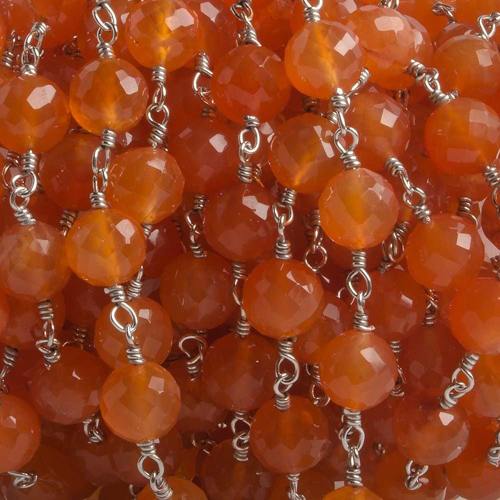 6.5mm Carnelian faceted round .925 Silver Chain by the foot 24 pieces