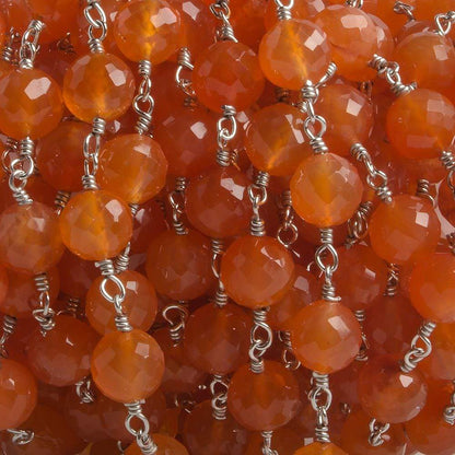 6.5mm Carnelian faceted round .925 Silver Chain by the foot 24 pieces