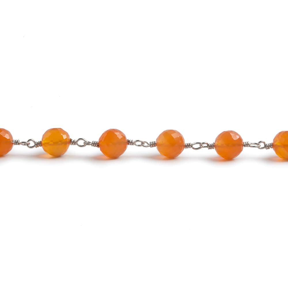 6.5mm Carnelian faceted round .925 Silver Chain by the foot 24 pieces