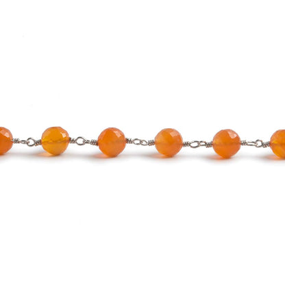 6.5mm Carnelian faceted round .925 Silver Chain by the foot 24 pieces