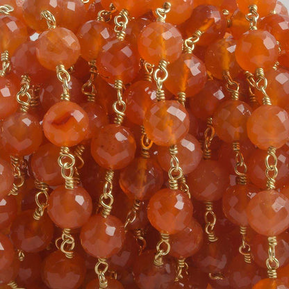 6.5mm Carnelian faceted round Vermeil Chain by the foot 24 pieces