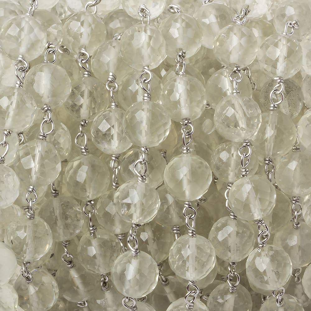 6.5mm Ceylon Moonstone faceted round .925 Silver Chain by the foot 24 pieces