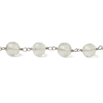 6.5mm Ceylon Moonstone faceted round .925 Silver Chain by the foot 24 pieces