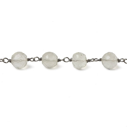 6.5mm Ceylon Moonstone faceted round Black Gold .925 Silver Chain by the foot 24 pieces