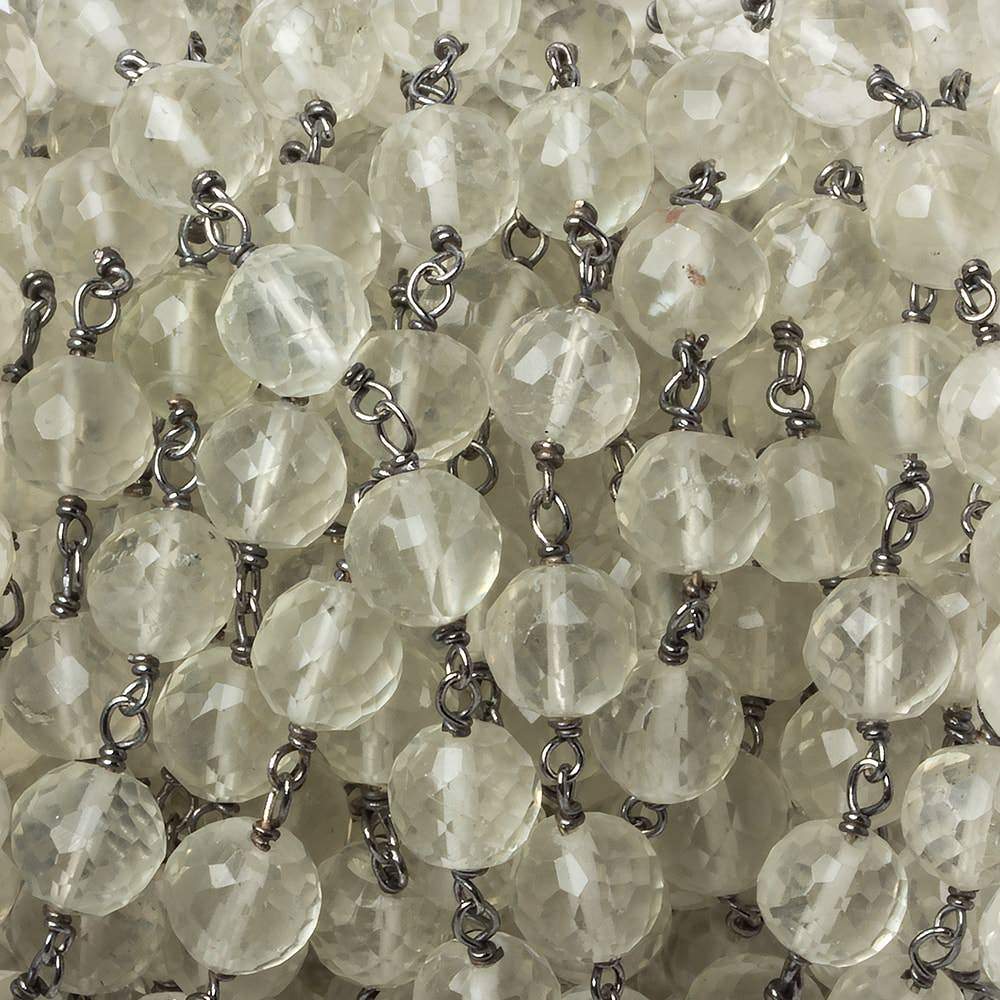 6.5mm Ceylon Moonstone faceted round Black Gold .925 Silver Chain by the foot 24 pieces