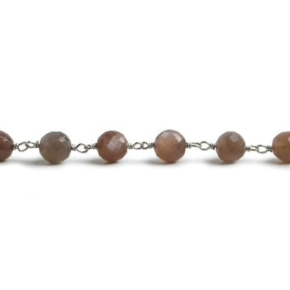 6.5mm Chocolate Moonstone faceted round .925 Silver Chain by the foot 24 pieces