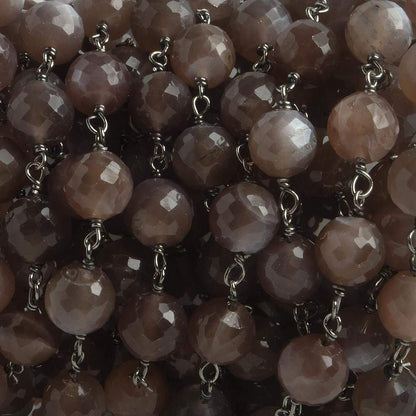 6.5mm Chocolate Moonstone faceted round Black Gold .925 Silver Chain by the foot 24 pieces