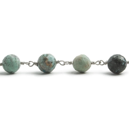 6.5mm Chrysocolla faceted round .925 Silver Chain by the foot 24 pieces
