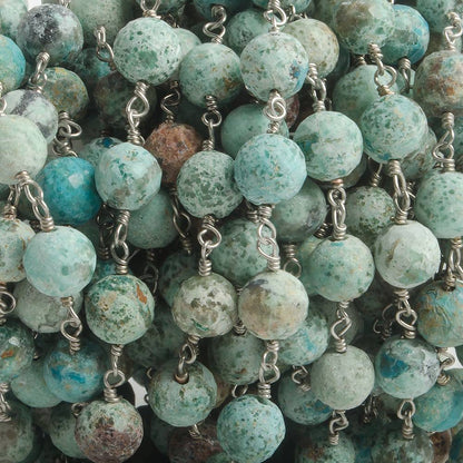 6.5mm Chrysocolla faceted round .925 Silver Chain by the foot 24 pieces