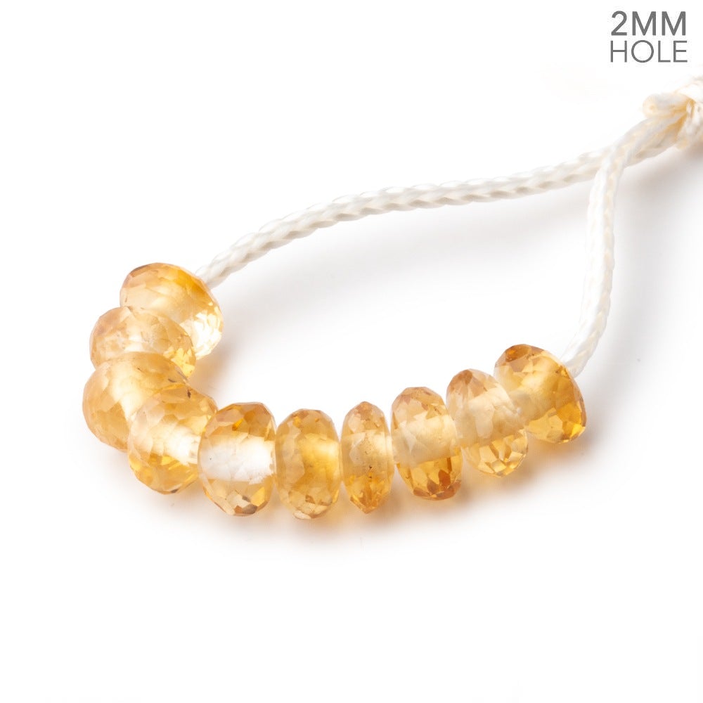 6.5mm Citrine 2mm Large Hole Faceted Rondelle Bead Set of 10