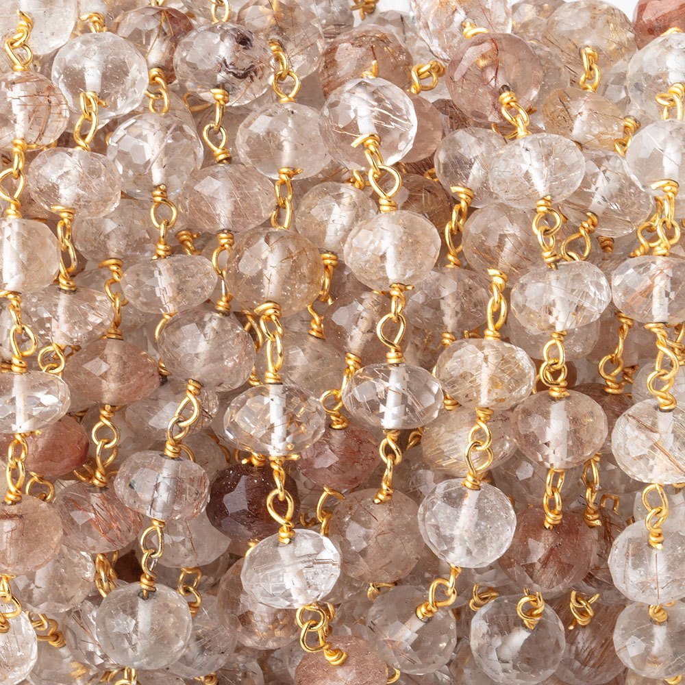 6.5mm Copper Rutilated Quartz Faceted Rondelles on Vermeil Chain