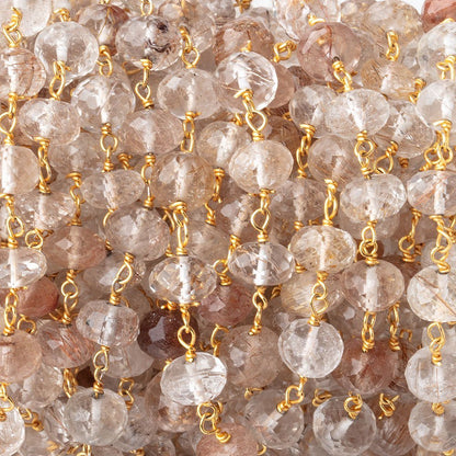 6.5mm Copper Rutilated Quartz Faceted Rondelles on Vermeil Chain