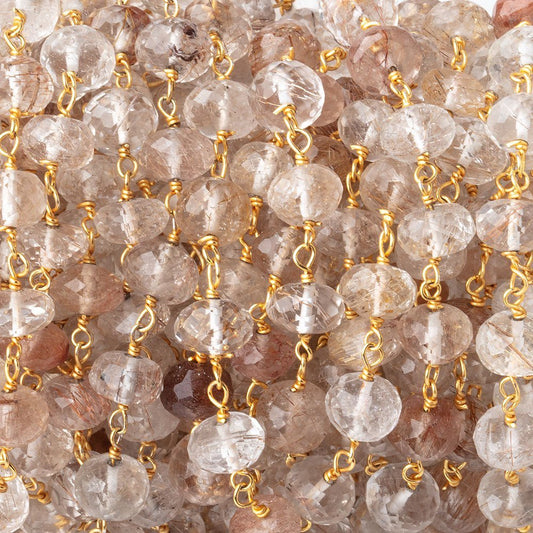 6.5mm Copper Rutilated Quartz Faceted Rondelles on Vermeil Chain