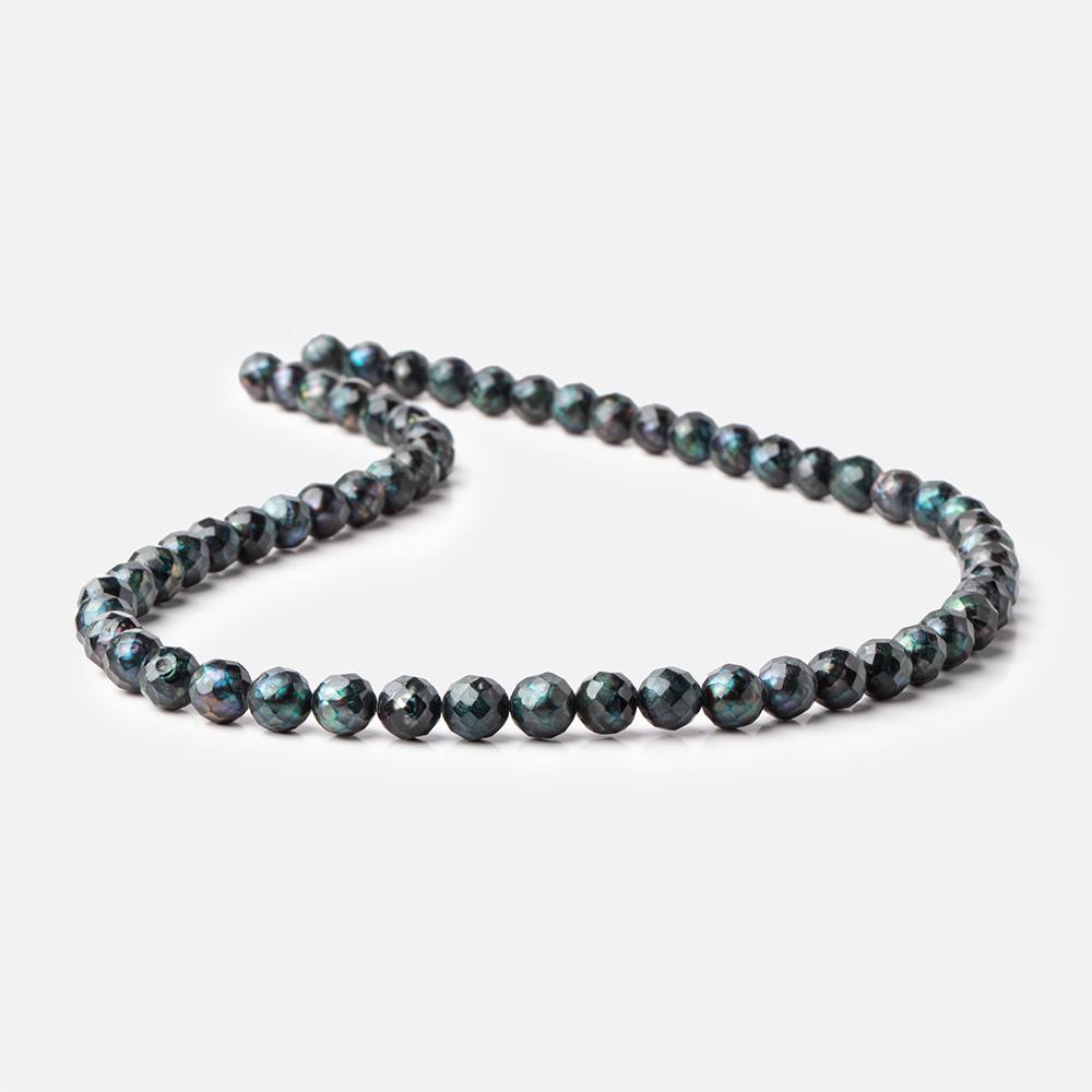 6.5mm Dark Teal Faceted Round Freshwater Pearls 16 inch 60 pieces