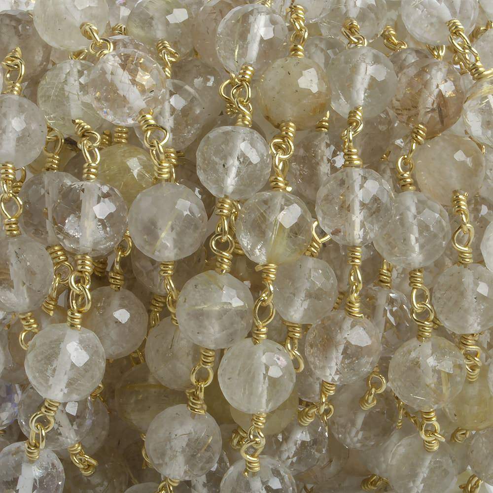 6.5mm Golden Rutilated Quartz faceted round Vermeil Chain by the foot 24 pieces