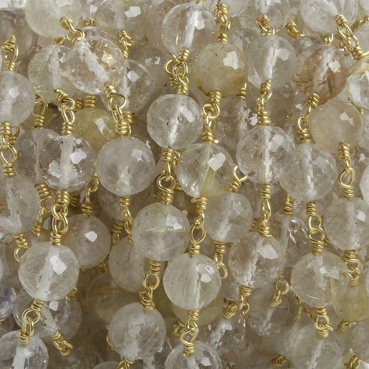 6.5mm Golden Rutilated Quartz faceted round Vermeil Chain by the foot 24 pieces