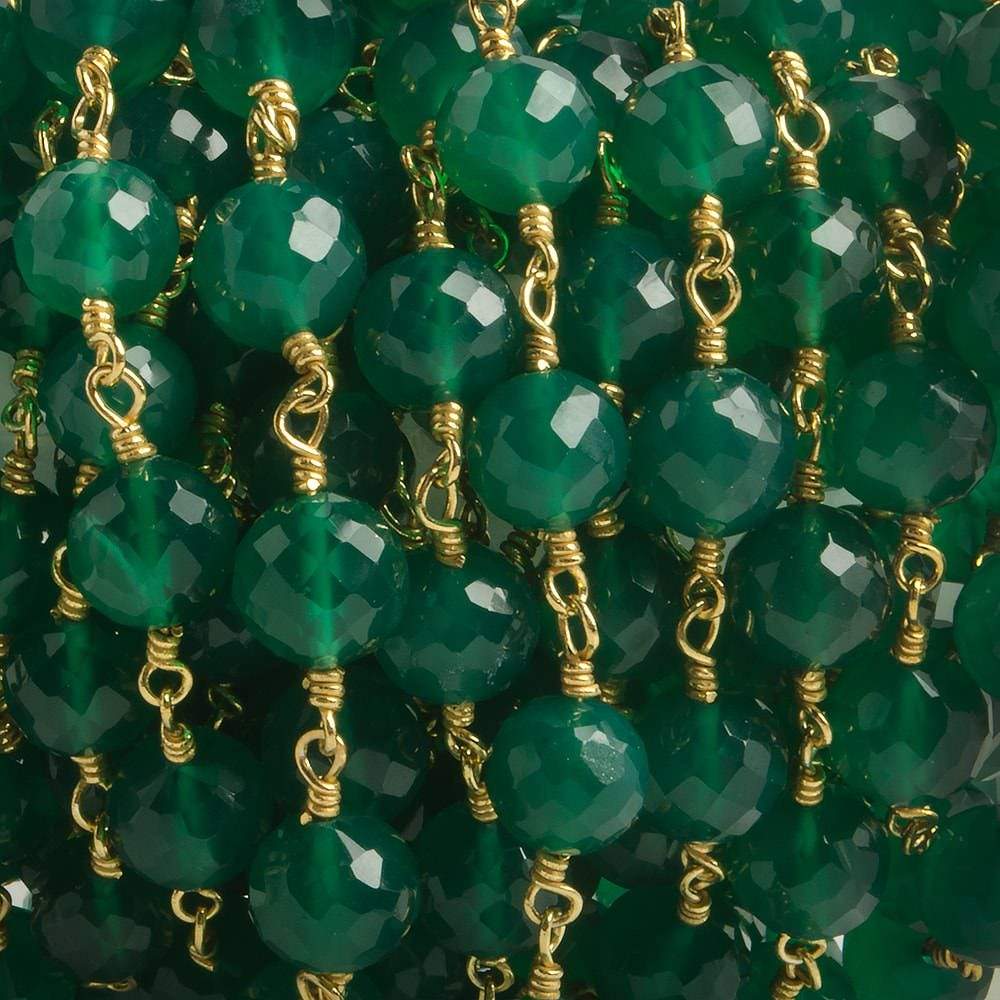 6.5mm Green Onyx faceted round Vermeil Chain by the foot 24 pieces