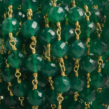 6.5mm Green Onyx faceted round Vermeil Chain by the foot 24 pieces