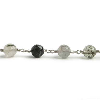 6.5mm Green Tourmalinated Quartz faceted round .925 Silver Chain by the foot 24 pieces