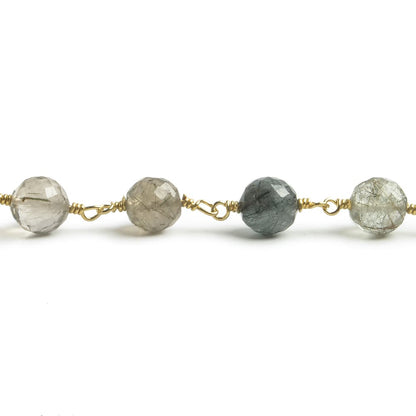 6.5mm Green Tourmalinated Quartz faceted round Vermeil Chain by the foot 24 pieces