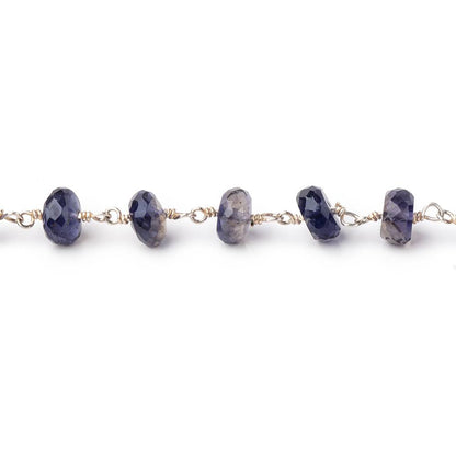 6.5mm Iolite Faceted Rondelle Beads on .925 Silver Chain