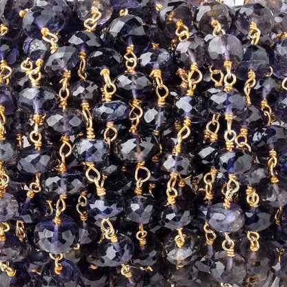 6.5mm Iolite Faceted Rondelle Beads on Vermeil Chain
