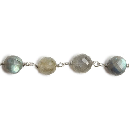 6.5mm Labradorite faceted round .925 Silver Chain by the foot 24 pieces