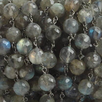 6.5mm Labradorite faceted round Black Gold .925 Silver Chain by the foot 24 pieces