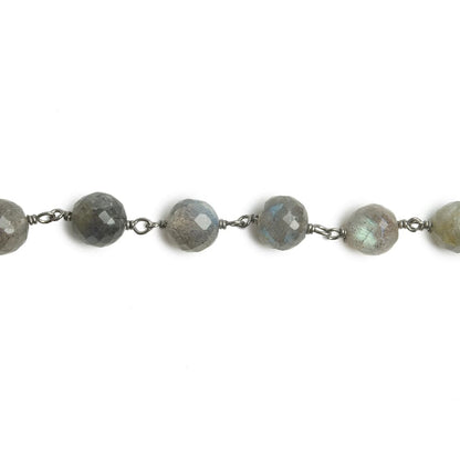 6.5mm Labradorite faceted round Black Gold .925 Silver Chain by the foot 24 pieces