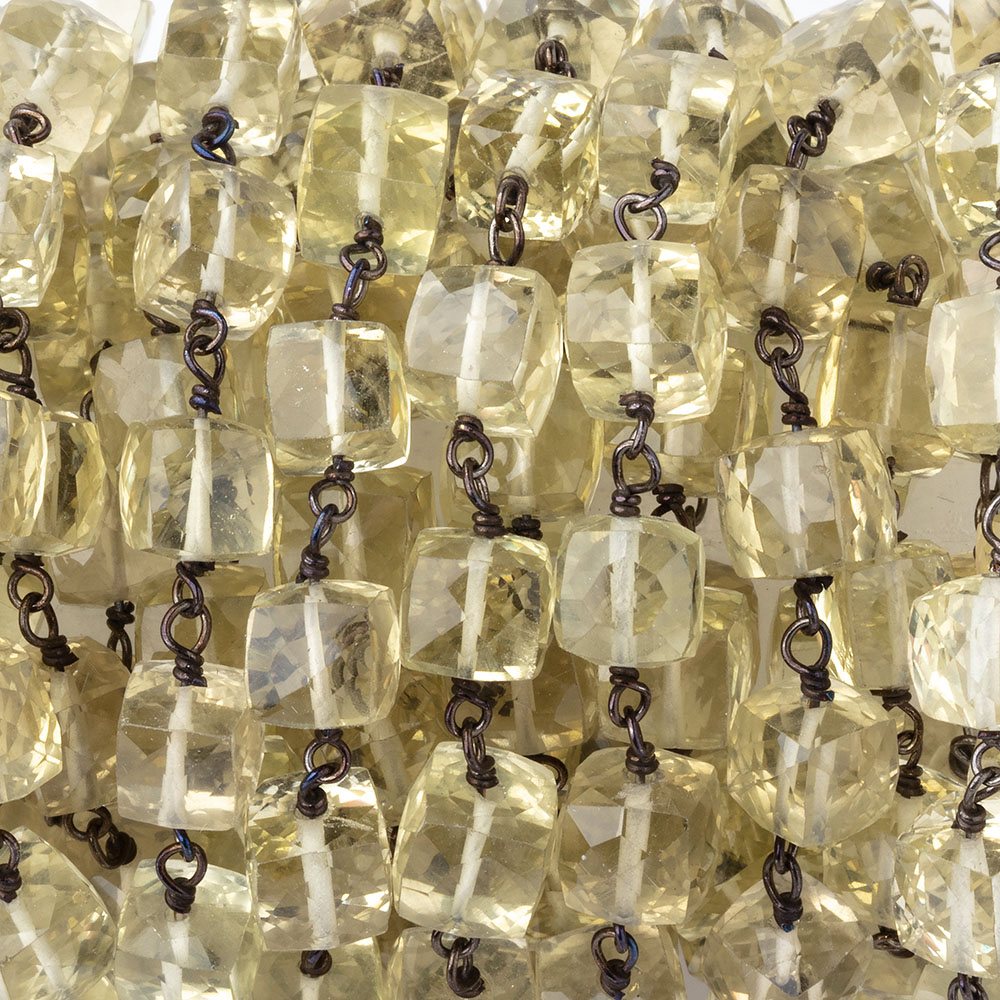 6.5mm Lemon Quartz Faceted Cube Beads on Black Gold over .925 Silver Chain