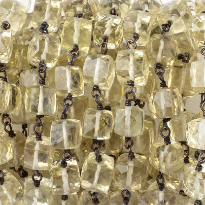 6.5mm Lemon Quartz Faceted Cube Beads on Black Gold over .925 Silver Chain