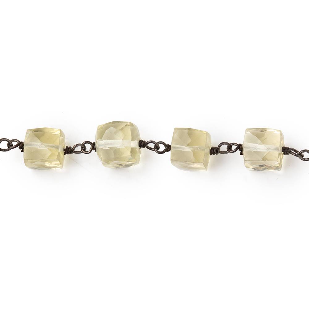 6.5mm Lemon Quartz Faceted Cube Beads on Black Gold over .925 Silver Chain