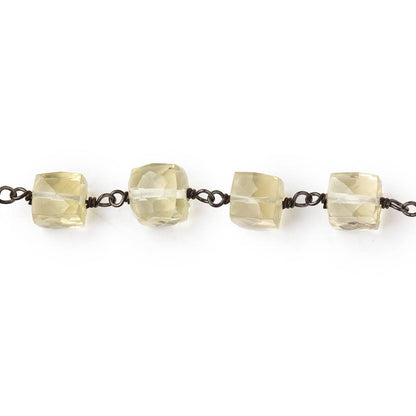 6.5mm Lemon Quartz Faceted Cube Beads on Black Gold over .925 Silver Chain