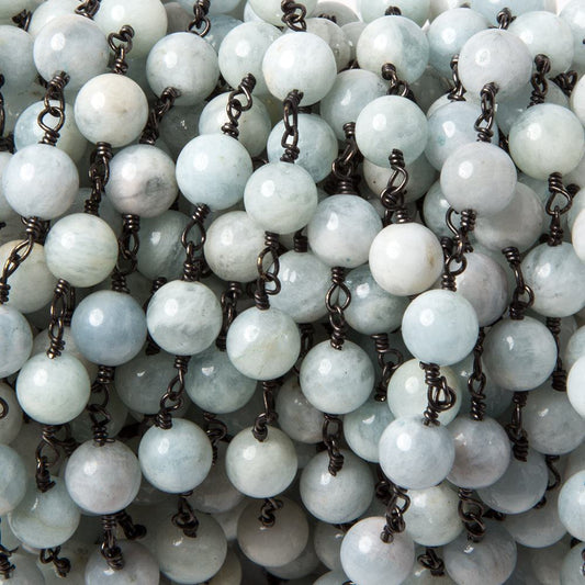 6.5mm Milky Aquamarine plain round Black Gold plated Chain 24 pieces