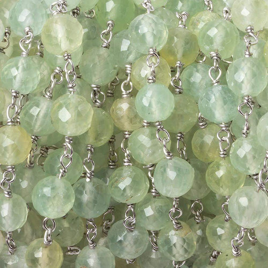 6.5mm Prehnite faceted round .925 Silver Chain by the foot 24 pieces