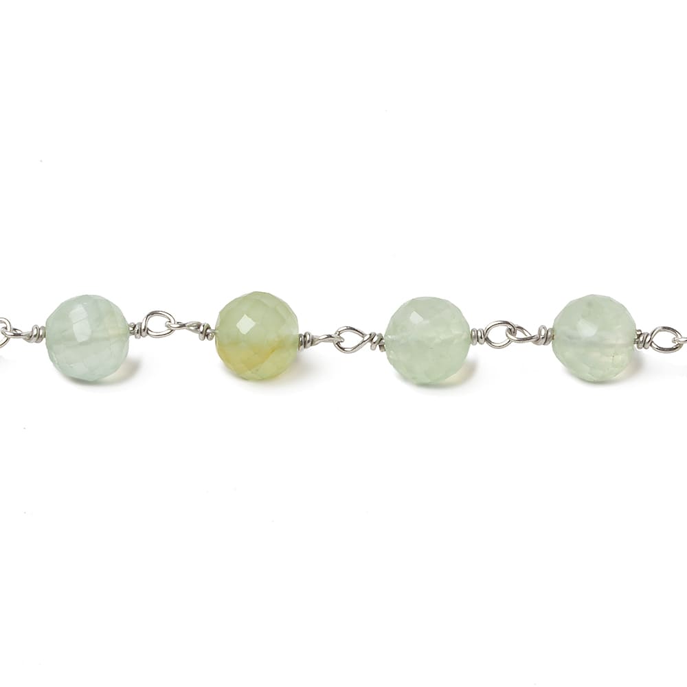 6.5mm Prehnite faceted round .925 Silver Chain by the foot 24 pieces