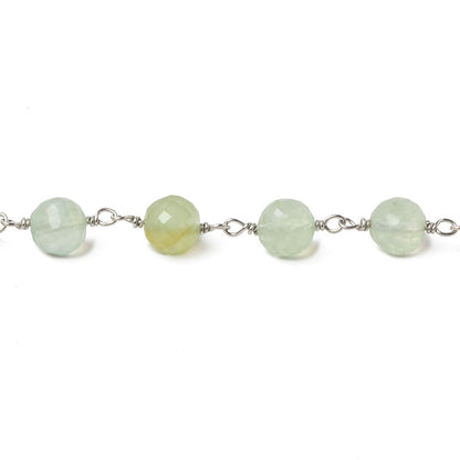 6.5mm Prehnite faceted round .925 Silver Chain by the foot 24 pieces