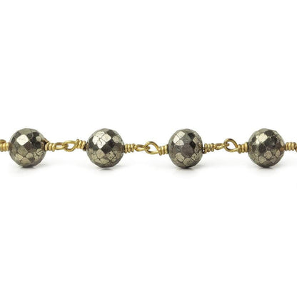 6.5mm Pyrite faceted round Gold plated Chain by the foot 23 beads