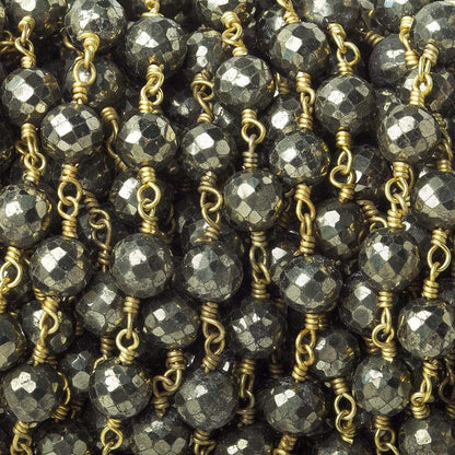 6.5mm Pyrite faceted round Gold plated Chain by the foot 23 beads