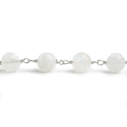 6.5mm Rainbow Moonstone faceted round .925 Silver Chain by the foot 24 pieces