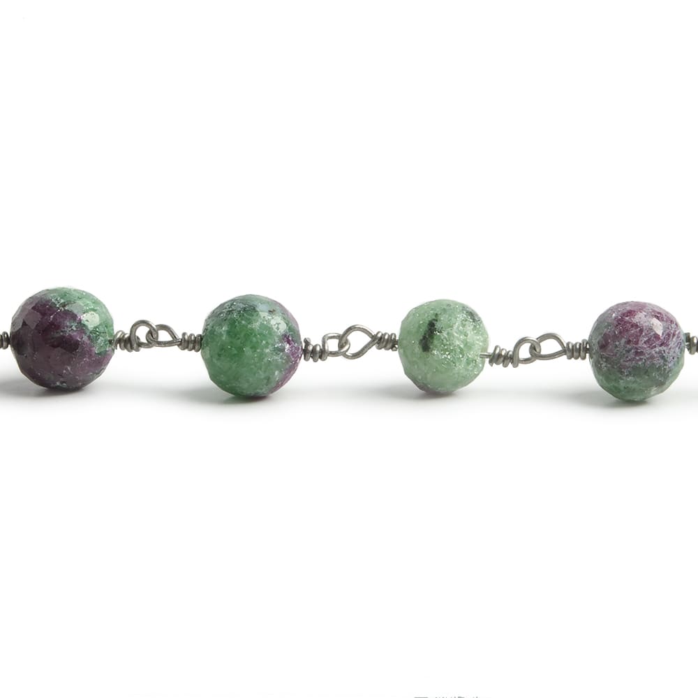 6.5mm Ruby in Zoisite faceted round Black Gold .925 Silver Chain by the foot 24 pieces