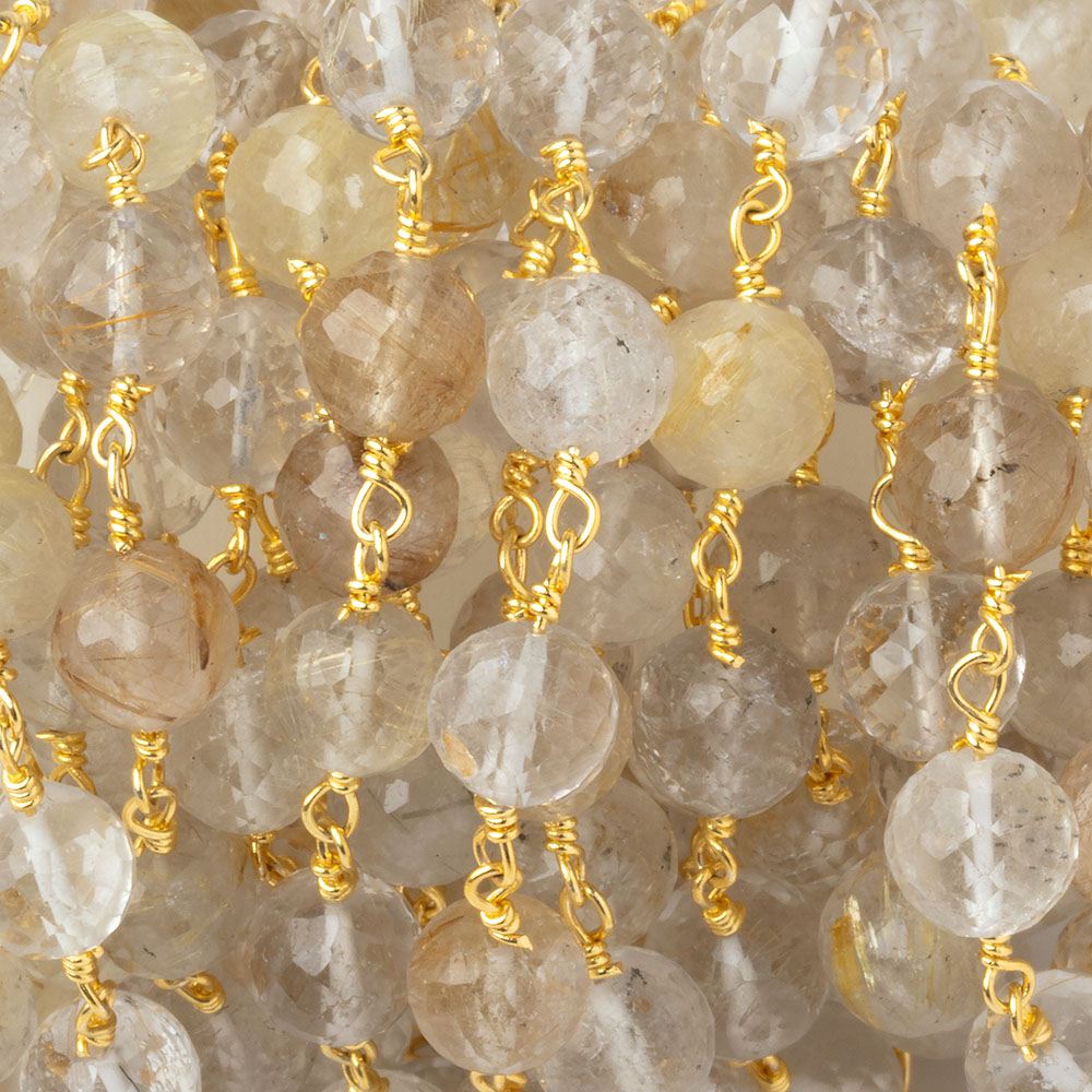 6.5mm Rutilated Quartz Faceted Rounds on Gold Plated Chain