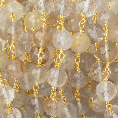 6.5mm Rutilated Quartz Faceted Rounds on Gold Plated Chain