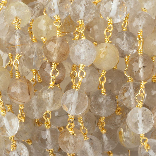 6.5mm Rutilated Quartz Faceted Rounds on Gold Plated Chain