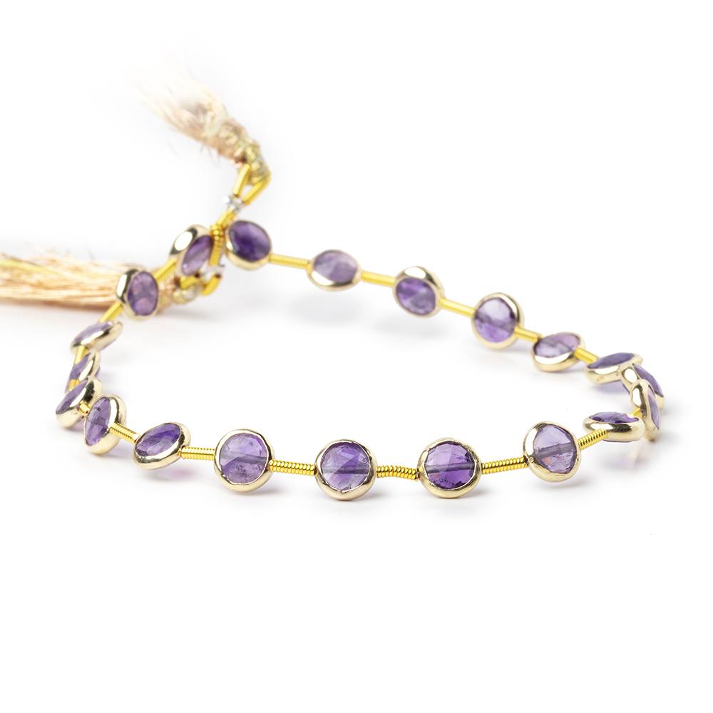6.5mm Vermeil Bezel Amethyst Faceted Coin Strand 19 Beads