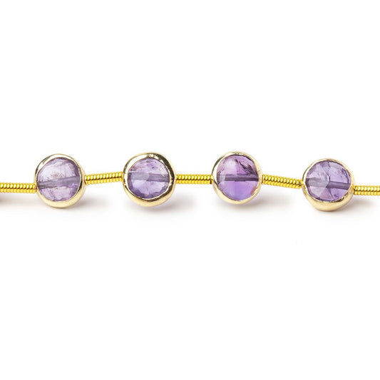 6.5mm Vermeil Bezel Amethyst Faceted Coin Strand 19 Beads