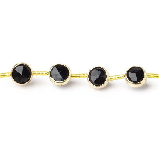 6.5mm Vermeil Bezel Black Onyx Faceted Coin Strand 20 Beads